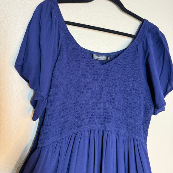 Merokeety Midi Dress Womens XL Blue Smocked Pullover Casual Boho Preppy Nautical - Picture 8 of 10